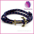 Hot selling design nylon nautical rope women men copper color anchor bracelet